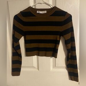 EUC Zara Brown and Black Striped cropped sweater SZ S